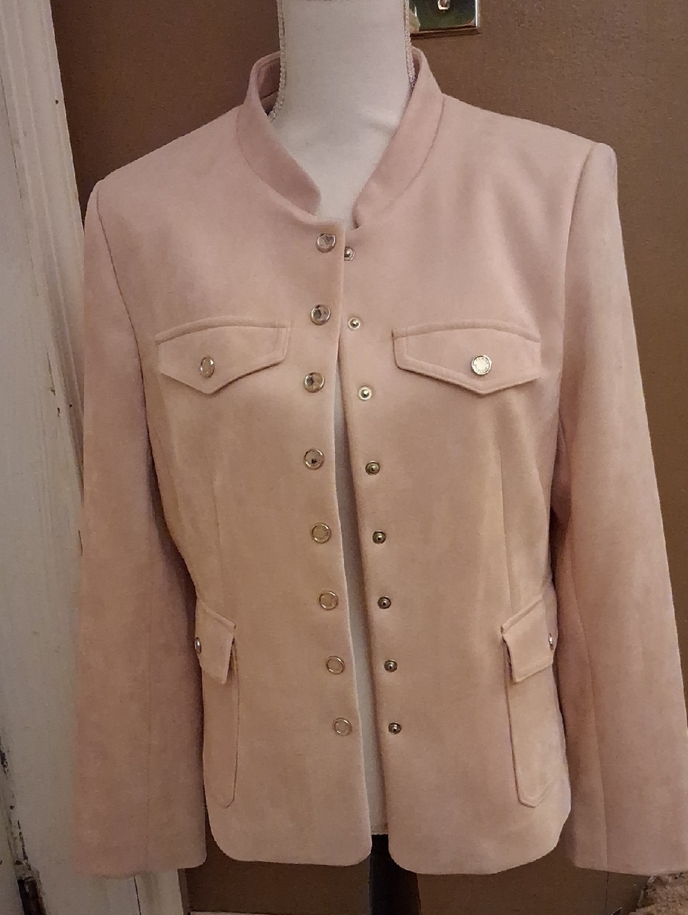 Tommy Hilfiger Pale Pink Suede Military-Style Blazer